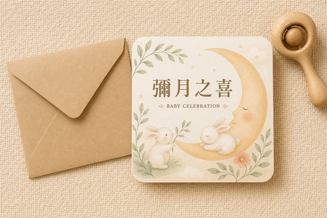手繪彌月小卡 成品示意