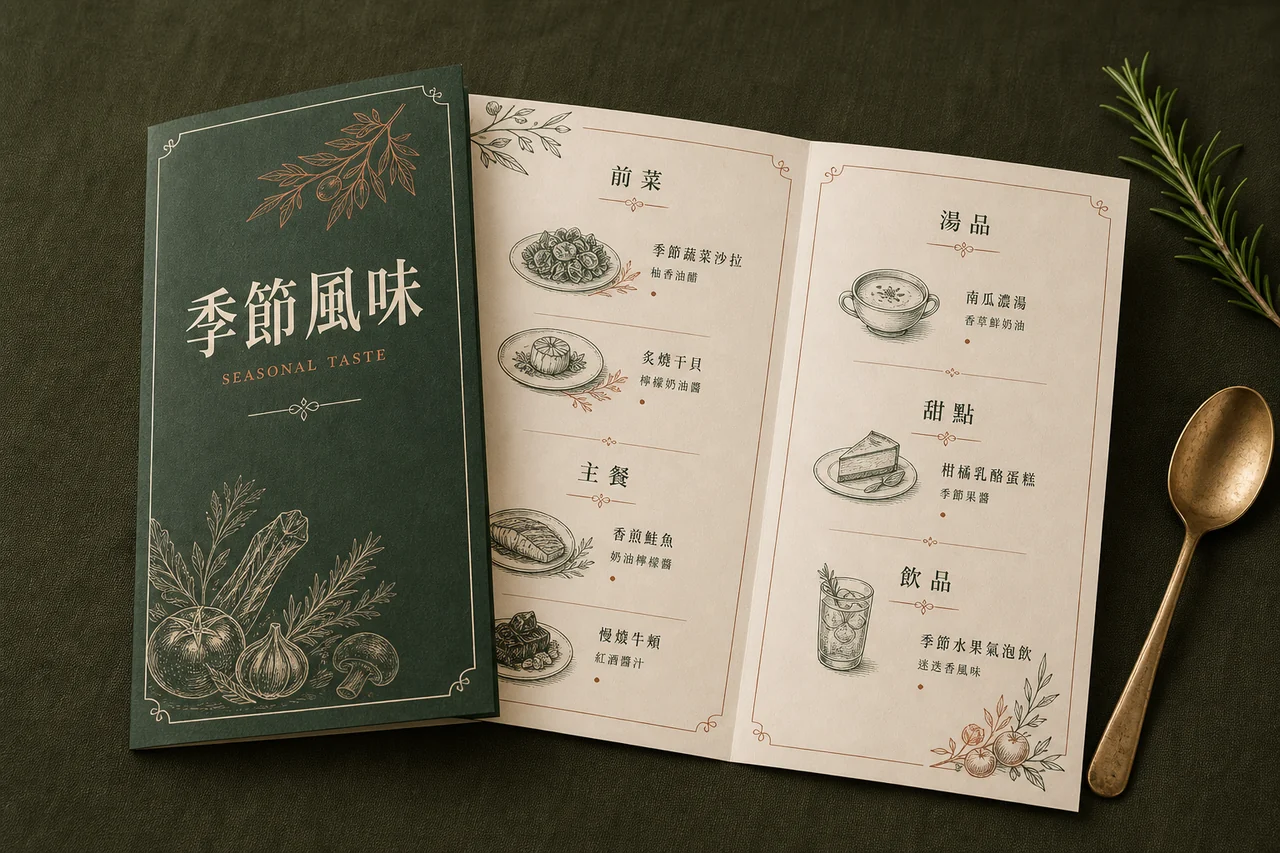 季節對折菜單 成品示意