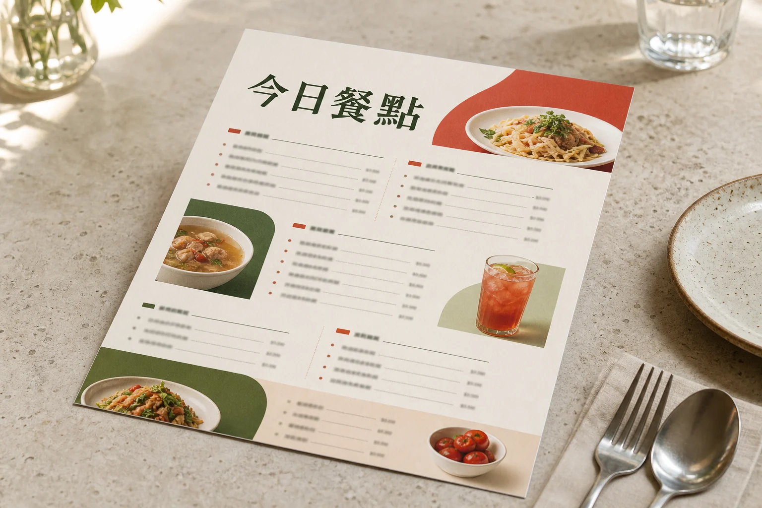 清爽今日餐點單 成品示意
