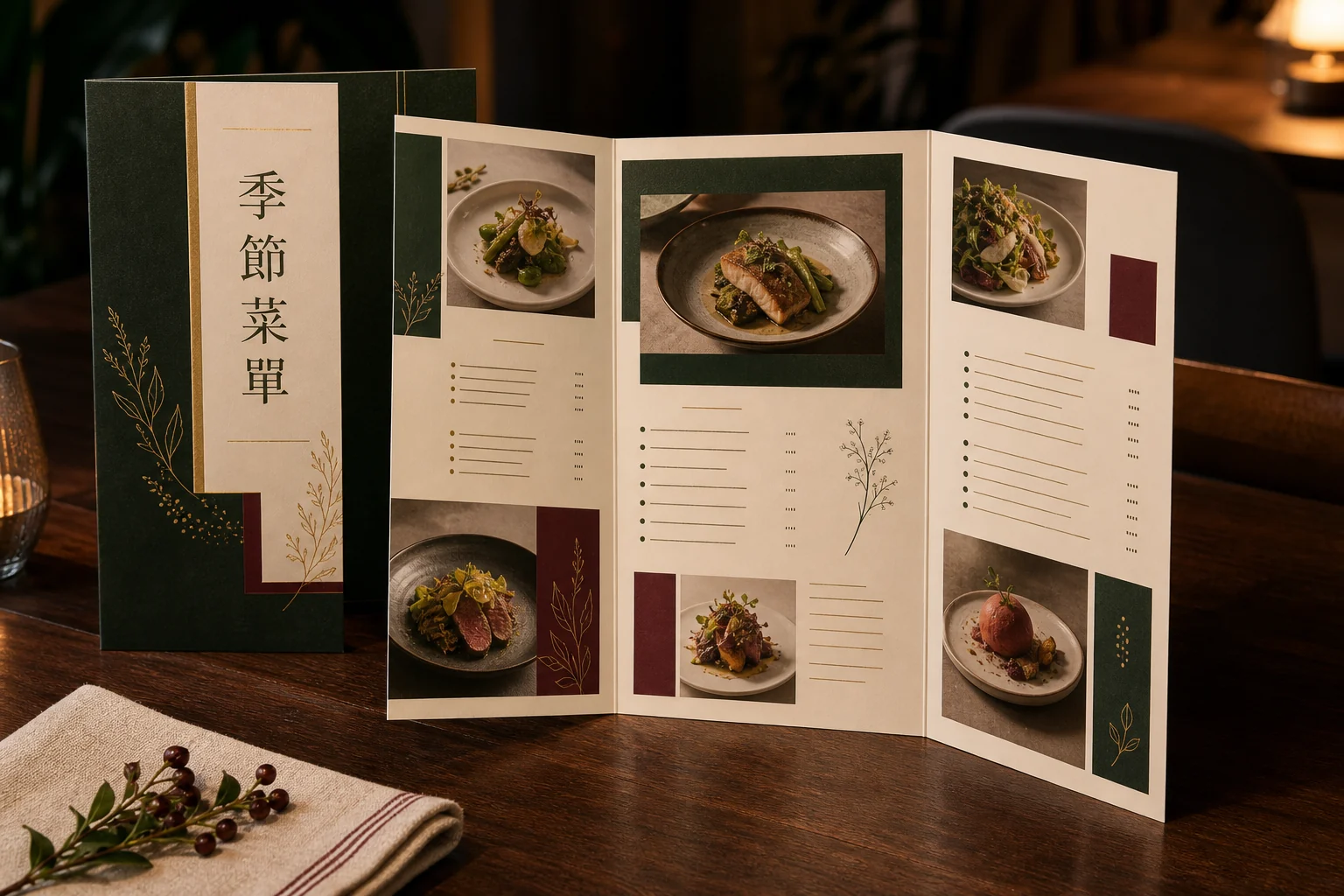 三折季節菜單 成品示意